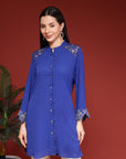 Solid A-Line Crepe Kurti with Mandarin Collar and Bell Sleeves