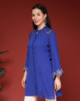 Solid A-Line Crepe Kurti with Mandarin Collar and Bell Sleeves