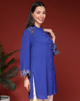 Solid A-Line Crepe Kurti with Mandarin Collar and Bell Sleeves