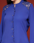Solid A-Line Crepe Kurti with Mandarin Collar and Bell Sleeves