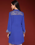 Solid A-Line Crepe Kurti with Mandarin Collar and Bell Sleeves