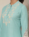 Solid Straight Poly Slub Tunic with Embroidery & Palazzo Co-ord Set