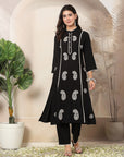 Solid A-Line Rayon Kurta Set with Lakhnavi Embroidery & Palazzo