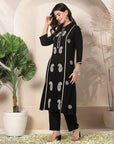 Solid A-Line Rayon Kurta Set with Lakhnavi Embroidery & Palazzo