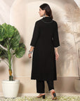 Solid A-Line Rayon Kurta Set with Lakhnavi Embroidery & Palazzo