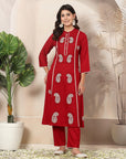 Solid A-Line Rayon Kurta Set with Lakhnavi Embroidery & Palazzo