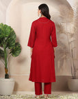 Solid A-Line Rayon Kurta Set with Lakhnavi Embroidery & Palazzo