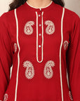 Solid A-Line Rayon Kurta Set with Lakhnavi Embroidery & Palazzo