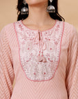 Solid A-Line Georgette Kurta Set with Thread Embroidery & Chiffon Dupatta