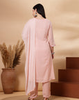 Solid A-Line Georgette Kurta Set with Thread Embroidery & Chiffon Dupatta