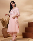 Solid A-Line Georgette Kurta Set with Thread Embroidery & Chiffon Dupatta