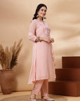 Solid A-Line Georgette Kurta Set with Thread Embroidery & Chiffon Dupatta