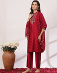 Silk Straight Kurta Set with Zari Collar, Embroidered Cuffs & Sequin-Detailed Dupatta