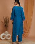 Solid Silk Slub Straight Kurta Set with Dupatta