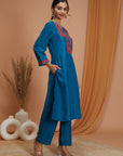 Solid Silk Slub Straight Kurta Set with Dupatta