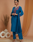 Solid Silk Slub Straight Kurta Set with Dupatta