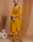 Solid Silk Slub Straight Kurta Set with Dupatta