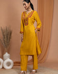 Solid Silk Slub Straight Kurta Set with Dupatta