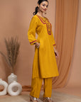 Solid Silk Slub Straight Kurta Set with Dupatta