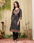 Chanderi Chevron Kurta Set with Swarovski Detailing & Dupatta