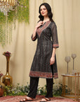 Chanderi Chevron Kurta Set with Swarovski Detailing & Dupatta
