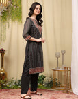 Chanderi Chevron Kurta Set with Swarovski Detailing & Dupatta