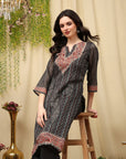 Chanderi Chevron Kurta Set with Swarovski Detailing & Dupatta