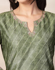 Lehariya Chanderi Kurta Set with Embroidered Neck & Printed Dupatta