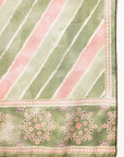 Lehariya Chanderi Kurta Set with Embroidered Neck & Printed Dupatta