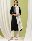 Viscose Rayon A-Line Kurta Set with Embroidery & Laced Dupatta
