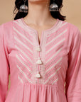 Embroidered Viscose Rayon Kurta Set with Lace Palazzo & Dupatta