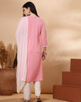 Embroidered Viscose Rayon Kurta Set with Lace Palazzo & Dupatta
