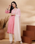 Embroidered Viscose Rayon Kurta Set with Lace Palazzo & Dupatta