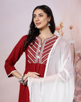 Viscose Rayon A-Line Kurta Set with Embroidery & Laced Dupatta