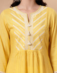 Embroidered Viscose Rayon Kurta Set with Lace Palazzo & Dupatta