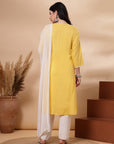 Embroidered Viscose Rayon Kurta Set with Lace Palazzo & Dupatta