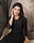 Schiffli Cotton Kurta Set with Sequin Embroidery, Palazzo & Lace Dupatta