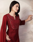 Schiffli Cotton Kurta Set with Sequin Embroidery, Palazzo & Lace Dupatta