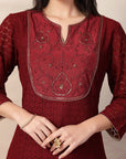 Schiffli Cotton Kurta Set with Sequin Embroidery, Palazzo & Lace Dupatta