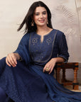 Schiffli Cotton Kurta Set with Sequin Embroidery, Palazzo & Lace Dupatta