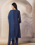Schiffli Cotton Kurta Set with Sequin Embroidery, Palazzo & Lace Dupatta