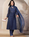 Schiffli Cotton Kurta Set with Sequin Embroidery, Palazzo & Lace Dupatta