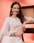 Schiffli Cotton Kurta Set with Sequin Embroidery, Palazzo & Lace Dupatta