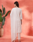 Schiffli Cotton Kurta Set with Sequin Embroidery, Palazzo & Lace Dupatta