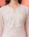 Schiffli Cotton Kurta Set with Sequin Embroidery, Palazzo & Lace Dupatta