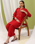 Cotton Straight Kurta Set with Paisley Embroidery & Afghani Salwar