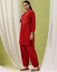 Cotton Straight Kurta Set with Paisley Embroidery & Afghani Salwar