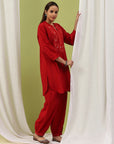 Cotton Straight Kurta Set with Paisley Embroidery & Afghani Salwar