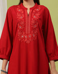 Cotton Straight Kurta Set with Paisley Embroidery & Afghani Salwar