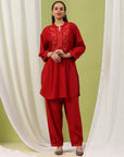 Cotton Straight Kurta Set with Paisley Embroidery & Afghani Salwar